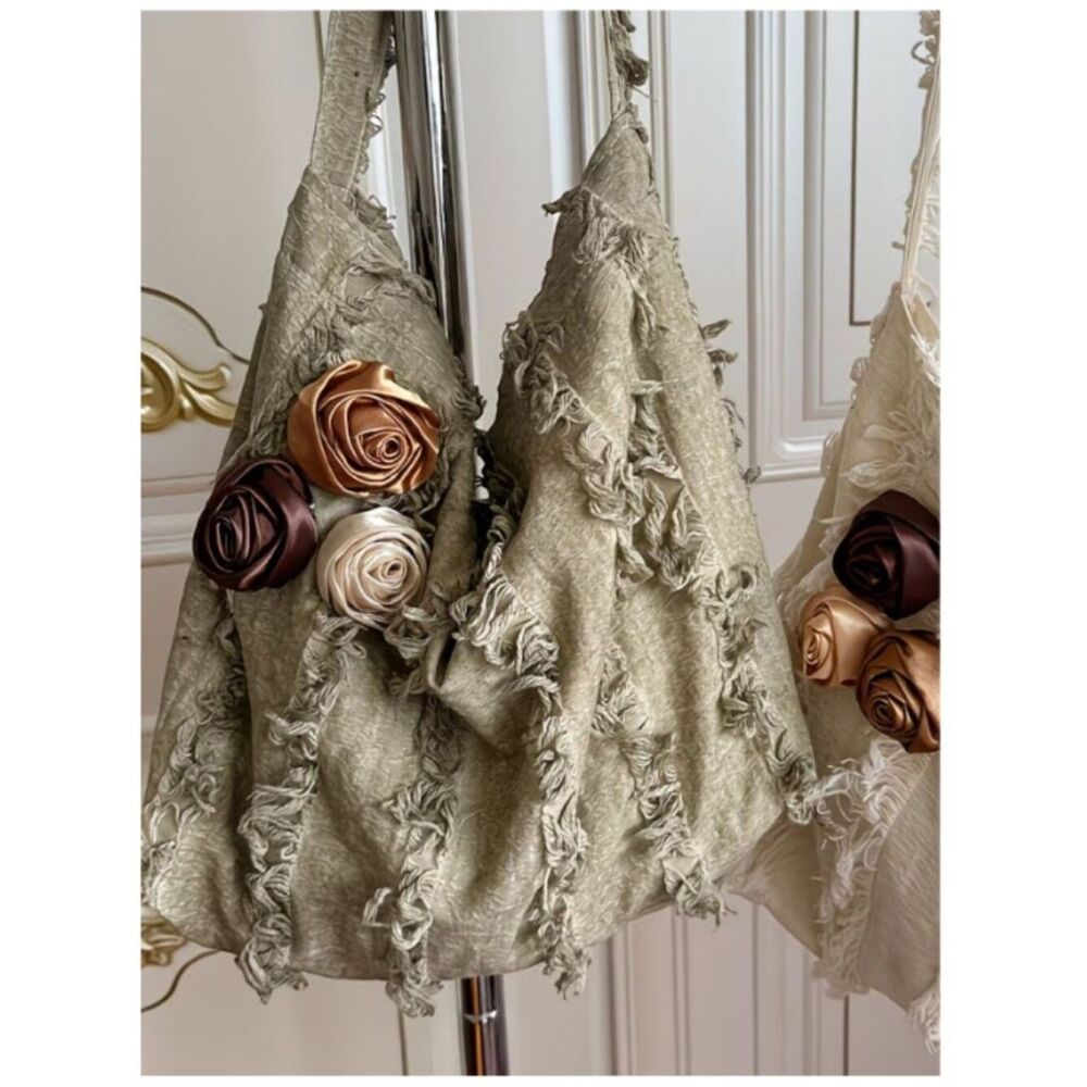 Shabby Chic Shoulder Bag Hippie Bohemian Inspired Frayed & Fringed Floppy